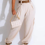 2023 New Fashion Women's Pants Elegant Paperbag Waist Belted Pocket Design Cargo Pants Female Trouser Casual Bottom RT220