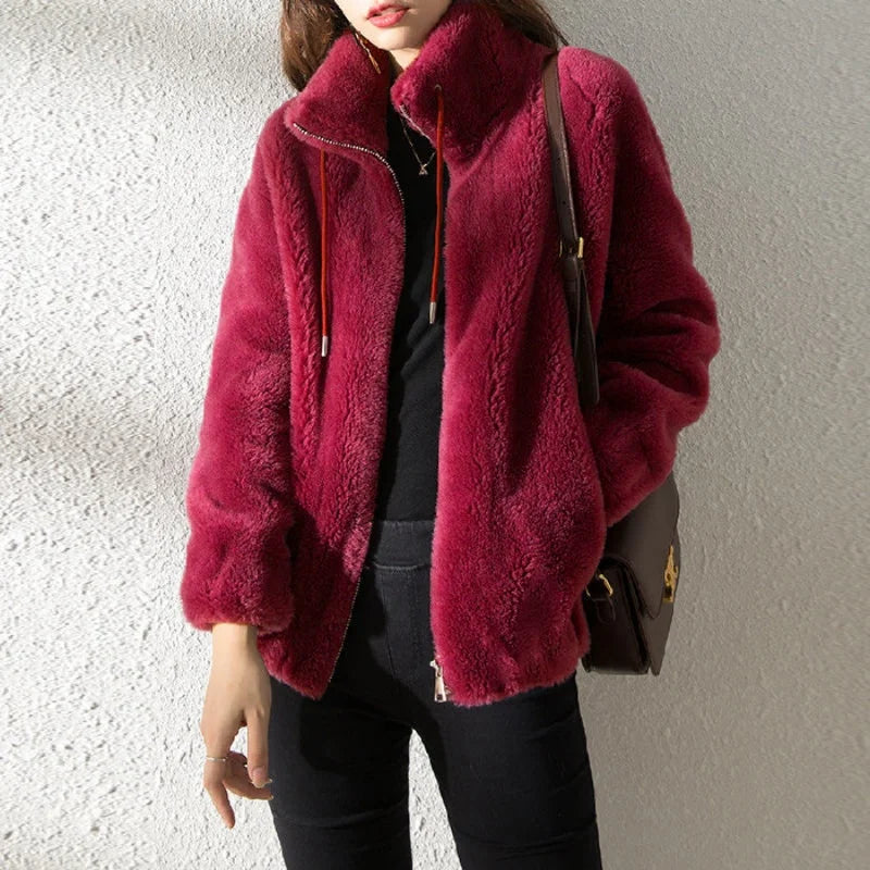 Women Autumn Winter Faux Fur Coats Zipper Cardigan Plush Thick Warm Coat Loose Oversized Outerwear Female Coral Fleece Overcoat RT220