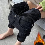 Skinny Women's Warm Jeans Winter Thicken Fleece Stretch High Waist Pencil Pants Fashion Korean Black Blue Gray Velvet Leggings RT220
