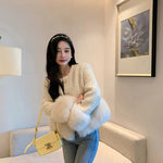Autumn Winter Women's White Imitation Fox Fur Single Breasted Short Jacket New High-Quality Cotton/Non Cotton Wool Coats RT220