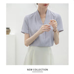 2025 Fashion Summer Short Sleeve V-Neck Women Blouse White Blouse Shirt Women Tops Blouses Shirts Blusas Para Mujer Camisas XL86 RT220