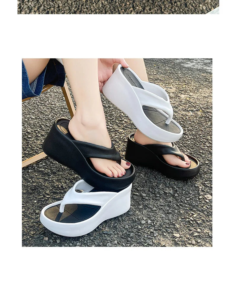 7CM Women's High Heeled Slippers Fashion Street Slides Outdoor Flip Flops Light EVA Comfortable Heightening Shoes RT220