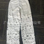 Women's Spring Summer Fashion Hollow Out Lace Splicing Denim Drape Pants Full Length Trousers RT220