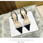 Summer Women Baotou Sandals 2024 New French Transparent Pointed Toe Crystal Stiletto Heel Sandals Pumps Zapatillas Mujer RT220