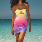 Summer Sexy Lady Backless Mini Party Dress Women Elegant Sequined Slim Fit Dress Female Casual Printing Strapless Dress Vestidos RT220