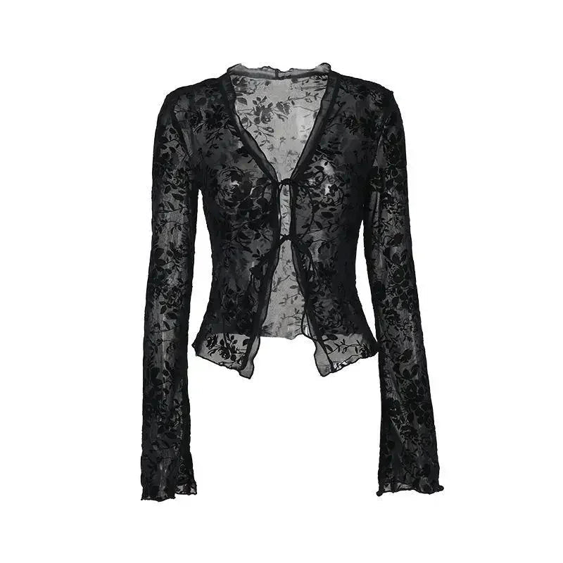 Fashionable Chiffon Blouse Elegant Slim Fit Tweed Style Flare Sleeve Top For Women Autumn 2024 New Arrival Smooths Your Silhouet RT220