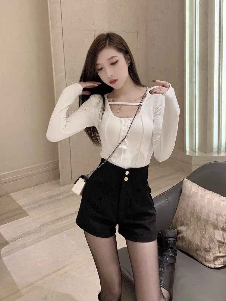 Plus Velvet Thicker Shorts Women Korean Style All-match Sexy Kpop High Waist Autumn Winter Club Streetwear Fashion Solid Buttons RT220