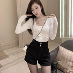 Plus Velvet Thicker Shorts Women Korean Style All-match Sexy Kpop High Waist Autumn Winter Club Streetwear Fashion Solid Buttons RT220