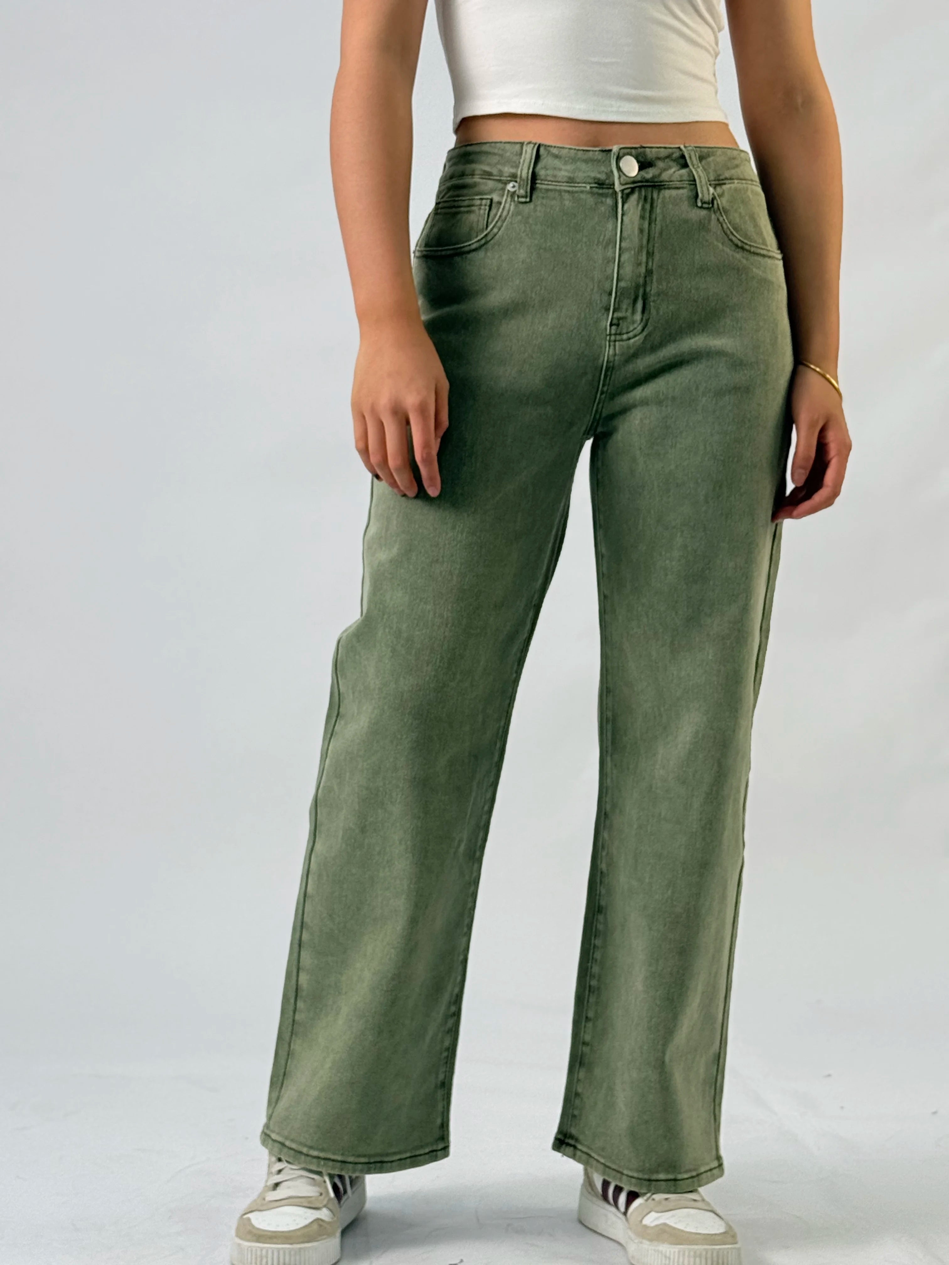 Military Green Fashionable Ladies' Jeans, High-Waisted Long Style, Designed For Street Casual Wear, With Comfortable Fabric.Y2K RT220