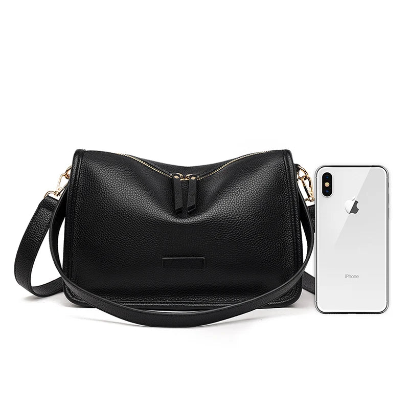 Soft Genuine Leather Messenger Bag Women Design Shoulder Crossbody Bag Purse Fashion Female High Quality Cow Leather Handbag New RT220