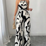 Fashion Women Jumpsuit Sexy Halter Print Sleeveless High Waist Lace-up Wide Leg Pants Long Jumpsuits Female Casual Lady Jumpsuit RT220