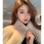 2024 Women Solid Color Stand Collar Mink Fur Top Female Long Sleeves Fox Fur Jacket Spring Autumn Lady Short Leather Fur Outwear RT220