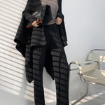 Autumn Winter Casual Thick Knitted Pant Women Long Trousers Elastic High Waist Kniting Wide Leg Pants Striped Pantalon RT220