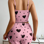 Sexy Girl Pajama Sets Love Heart Print Cami Top+Shorts Leisure Stripe Pyjamas Women Home Clothes Summer Sleeveless Sleepwear RT220