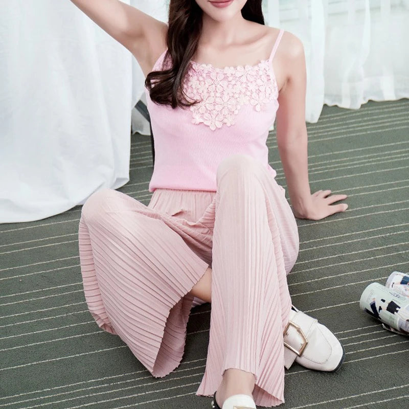 Wide leg pants pleated chiffon high waisted loose skirt pants with large hem and drape feeling, large size random linen spring/s RT220