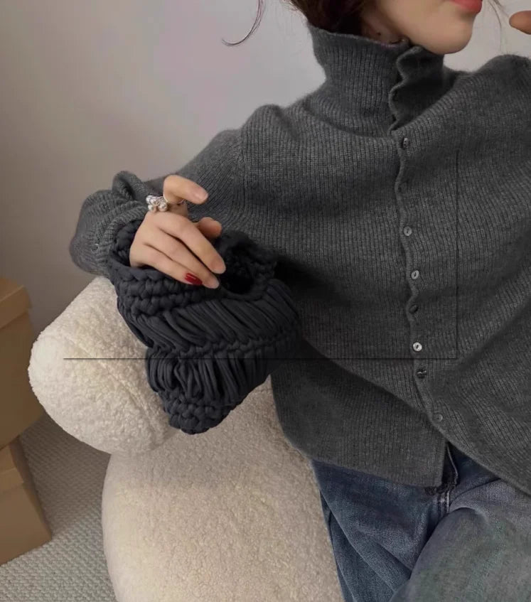 Soft Waxy Cashmere Knit Cardigan European Style Single-Breasted Sweater Long Sleeve Autumn Winter Fashionable Outerwear RT220