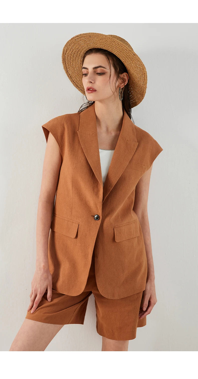 K1444L Luxury Brand Women's Clothing Summer 55% Linen 45% Cotton Ladies Suit Women's Casual Blazer Clothes Vest RT220