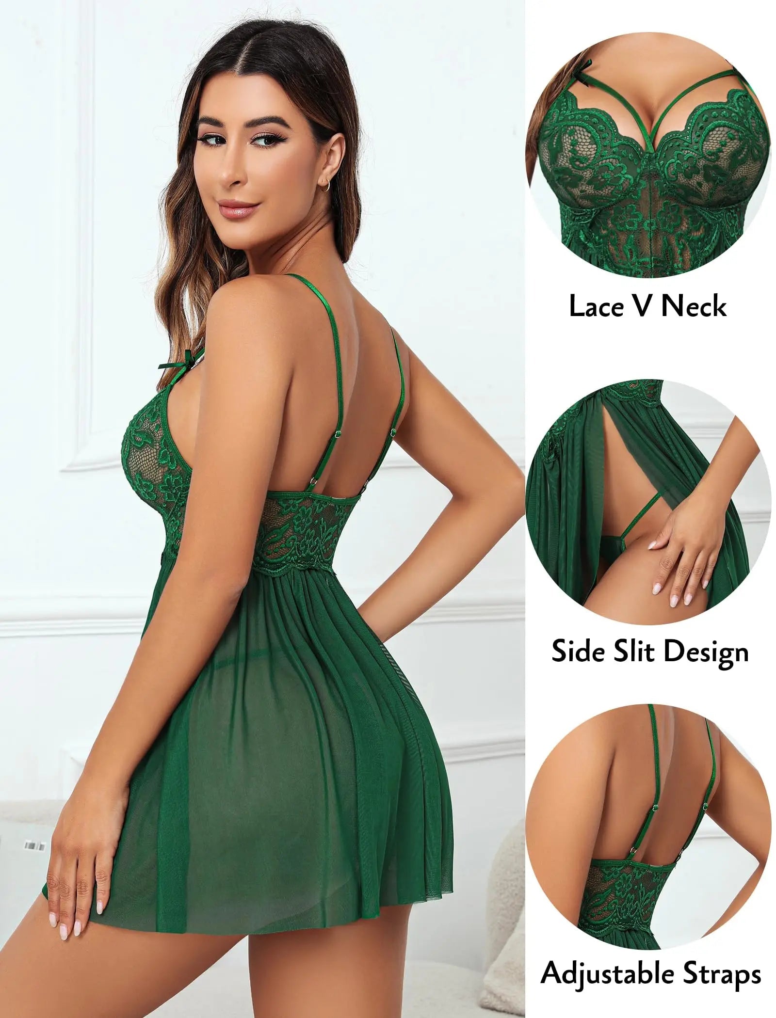 New Sexy Nightgown White Lace Babydoll Set Women's Romantic Sheer Floral Lingerie Flowy Skirt Chemise Mini Dress Hot Sale Nighty RT220