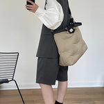 [LANMREM] Pleated Wool Shorts For Women High Waist Straight Office Lady Loose Clothing Korean Style 2025 Summer New 26D8692 RT220