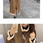 2024 Autumn Winter New Medium Long Double-breasted Lambswool Suede Woolen Coat Women Add Velvet Padded Warm Fur One Woolen Coats RT220