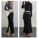 Maden Retro Knitted Skirt Solid Color Slit Fit with Single-side Slit Versatile A - line Skirt for Women's Autumn and Winter RT220