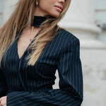 Trendix Elegant Blazer 2 Piece Sets Women V Neck Patchwork Scarf Lace Up Jackets Femme Bodycon Skirt And Commuting Blazers Suits RT220