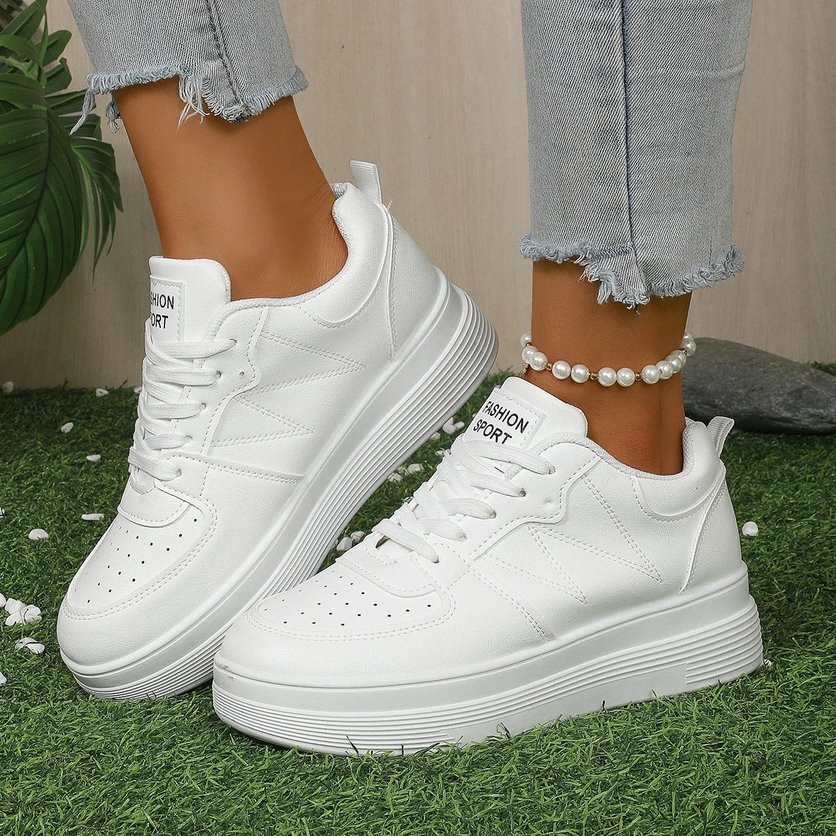 Women's Vulcanize Shoes Flat Classic Sports Lace Up Skateboard Board Shoe Walking White Running Sneakers zapatos de mujer RT220