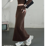 Maden Retro Knitted Skirt Solid Color Slit Fit with Single-side Slit Versatile A - line Skirt for Women's Autumn and Winter RT220