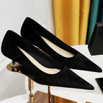 Western Style Fashion Simplicity Party Women Shoes 4.5cm Thin Heels Mid-heels Shallow Pointed Toe Flock Ladies Shoes Wine Red RT220