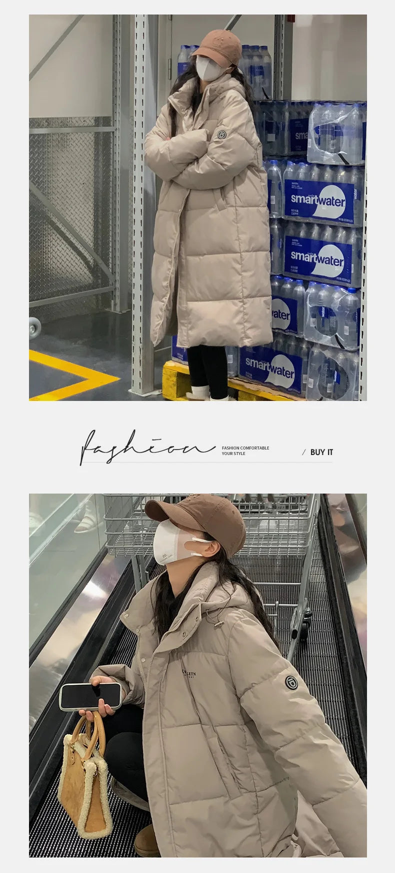 ITOOLIN Women oversize Loose Coat Zipper Pockets Down Coat Turtleneck Thicken Long Coat Casual Parkas Women 2023 Autumn Winter RT220