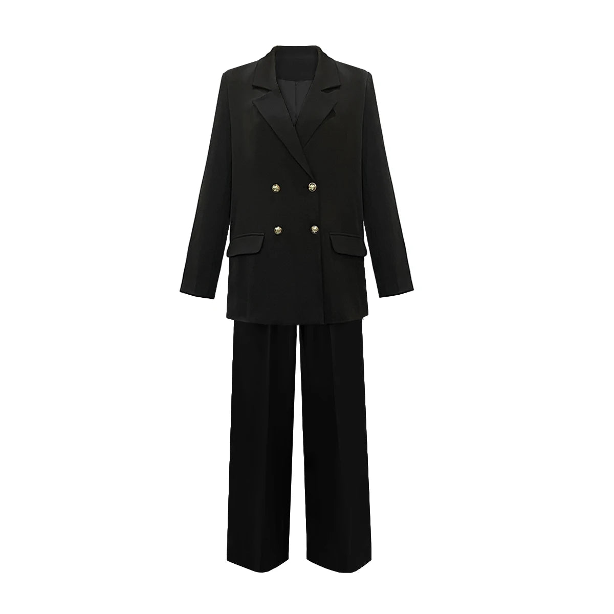 Ladies' autumn and winter black commuting elegant casual loose button suit jacket and elastic waisted suit pants two-piece set RT220