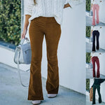 Women Summer Casual High Waist Flare Leg Pants - Solid Polyester Slim Fit Non-Stretch, Machine Washable RT220