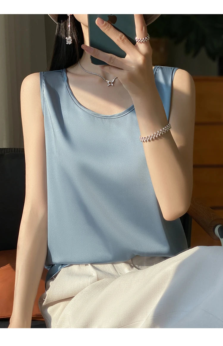 Women Tops Solid Spring Summer Casual Crop Tops Sexy O-neck Tank Tops Office Lady Pink White Top 2024 Fashion Korean Tank Top RT220