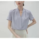 2025 Fashion Summer Short Sleeve V-Neck Women Blouse White Blouse Shirt Women Tops Blouses Shirts Blusas Para Mujer Camisas XL86 RT220