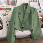 Korean Cropped Blazers Women Autumn Solid Color Simple Single-button Outwear Teens All-match Long Sleeve Office Lady Suit Jacket RT220
