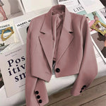 Korean Cropped Blazers Women Autumn Solid Color Simple Single-button Outwear Teens All-match Long Sleeve Office Lady Suit Jacket RT220