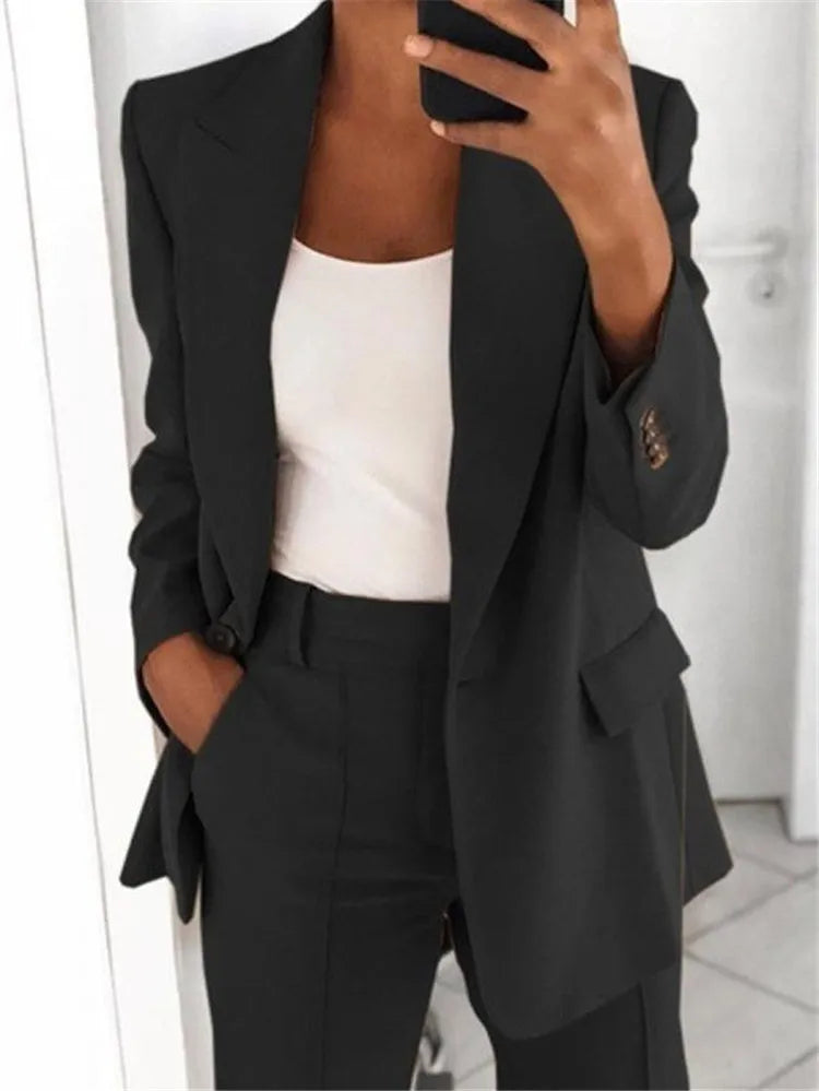 Women's blazer casual long-sleeved top solid color suit collar button simple temperament commuter plus size blazer RT220
