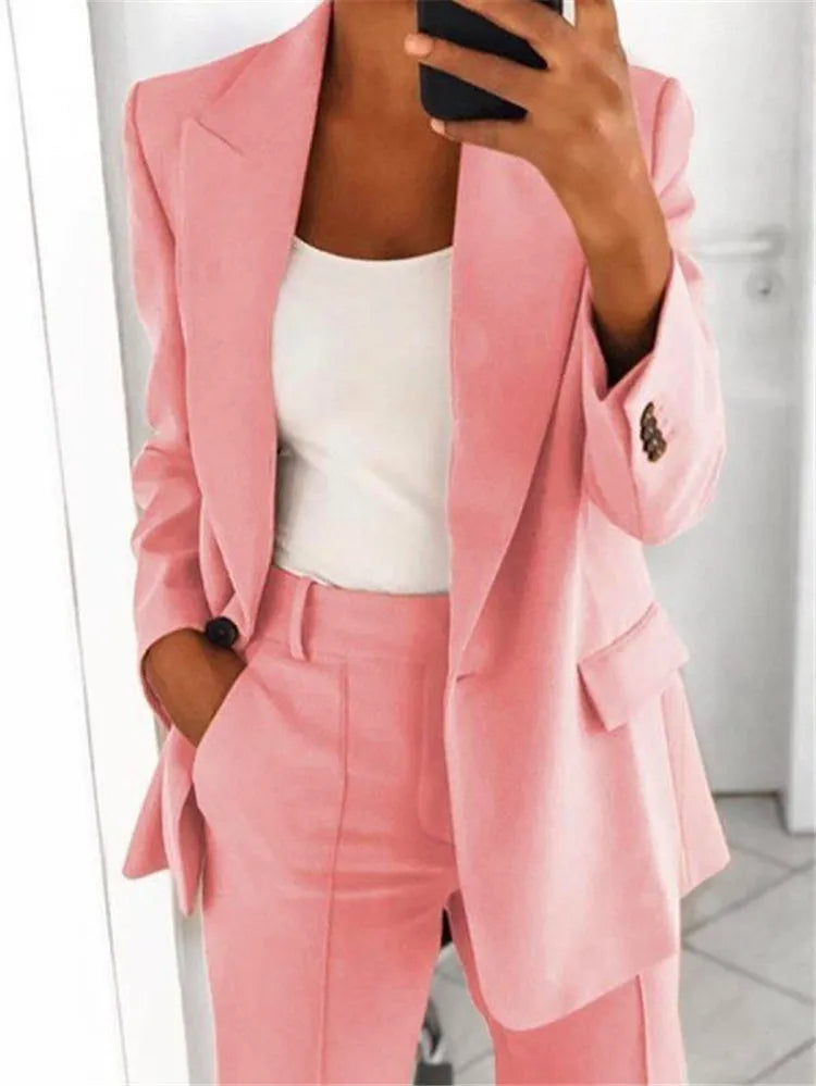 Women's blazer casual long-sleeved top solid color suit collar button simple temperament commuter plus size blazer RT220