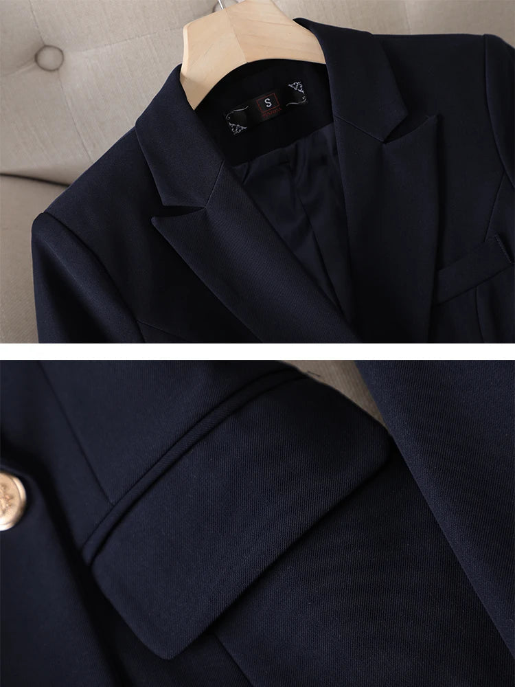 Gray Black Blue White Fashion Women Pant Suit Long Sleeve Solid Ladies Blazer and Trouser Formal 2 Piece Set For Autumn Winter RT220