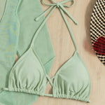 Long Sleeves Dress Bikini Set 2025 Women Neon Green Lace Up 3 Pieces Swimsuit Brazilian Bathing Suit Pleate Cover Up Swimwear RT220