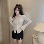 Sexy Slim Bandage Shirts Women Y2K Fashion Lapel Bell Sleeve White Blouses Female Korean Streetwear Spring Buttons Tops New RT220