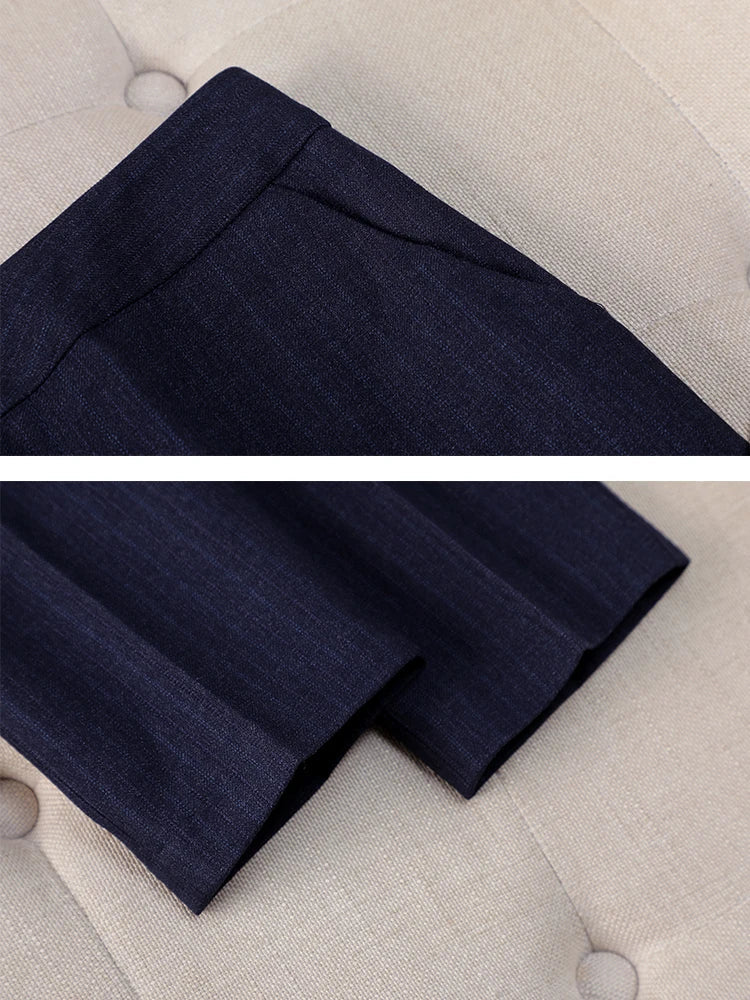 Women Pant Suit Office Ladies Female Business Work Wear 2 Piece Set Black Blue Striped Formal Blazer Jacket And Trouser RT220