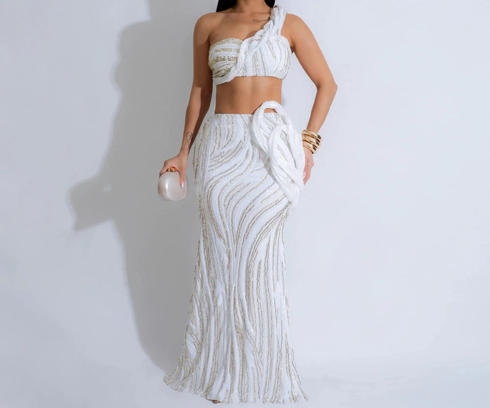 Sexy One-shoulder Long Summer Dress Sequin Birthday Holiday Elegant Party Evening Dresses Luxury Womens Prom Dresses XSY29 RT220