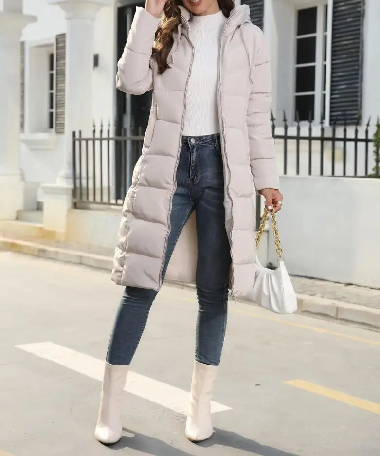 Winter New Hooded Mid Length Slim Fit Warm Long Sleeve Solid Color Jacket For Women,3 Colors RT220