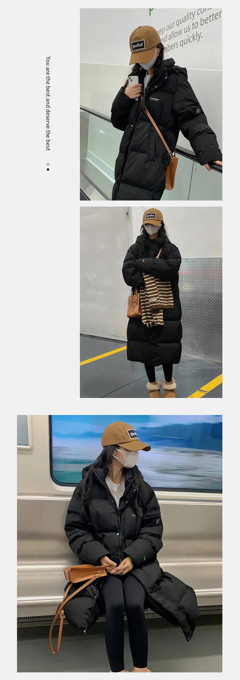 ITOOLIN Women oversize Loose Coat Zipper Pockets Down Coat Turtleneck Thicken Long Coat Casual Parkas Women 2023 Autumn Winter RT220