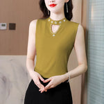 Women Spring New Fashion Sweet Pullovers Base Layers Candy Color Diamonds Hollow Out Knit Vest Slim Versatile Sleeveless Tops RT220