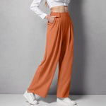 2024 New Pantalones De Mujer Women's Wide Leg Pants Elastic High Waisted Knit Casual Palazzo Pants Trousers With Pockets RT220