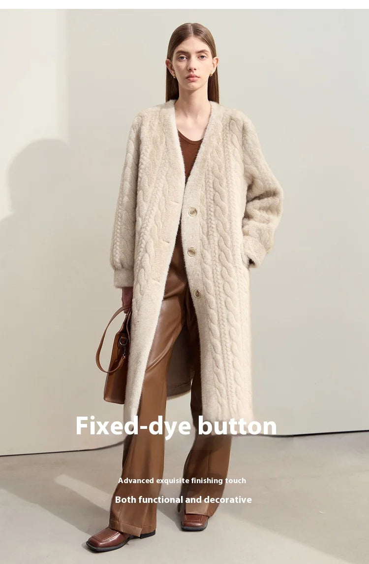 Women Fur Cardigan Thickened Long2025Spring And Autumn V-neck Jacket Female Loose Simple Leisure With Buttons Faux Fur Mink Coat RT220