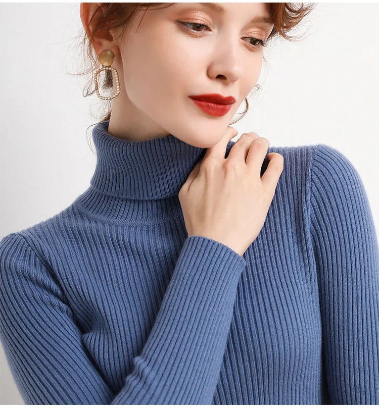 Women Fall Turtleneck Sweater Knitted Soft Pullovers Cashmere Jumpers Basic Soft Sweaters For Women 2025 Autumn Winter RT220