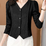 Fashion V-Neck Womens Shirts And Blouse 2025 Spring Autumn Simplicity Streetwear Tops Women Elegant Slim Casual Clothing Femme RT220